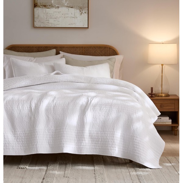 palassio Striped White 100% Cotton Quilt King Size Bedding Sets,