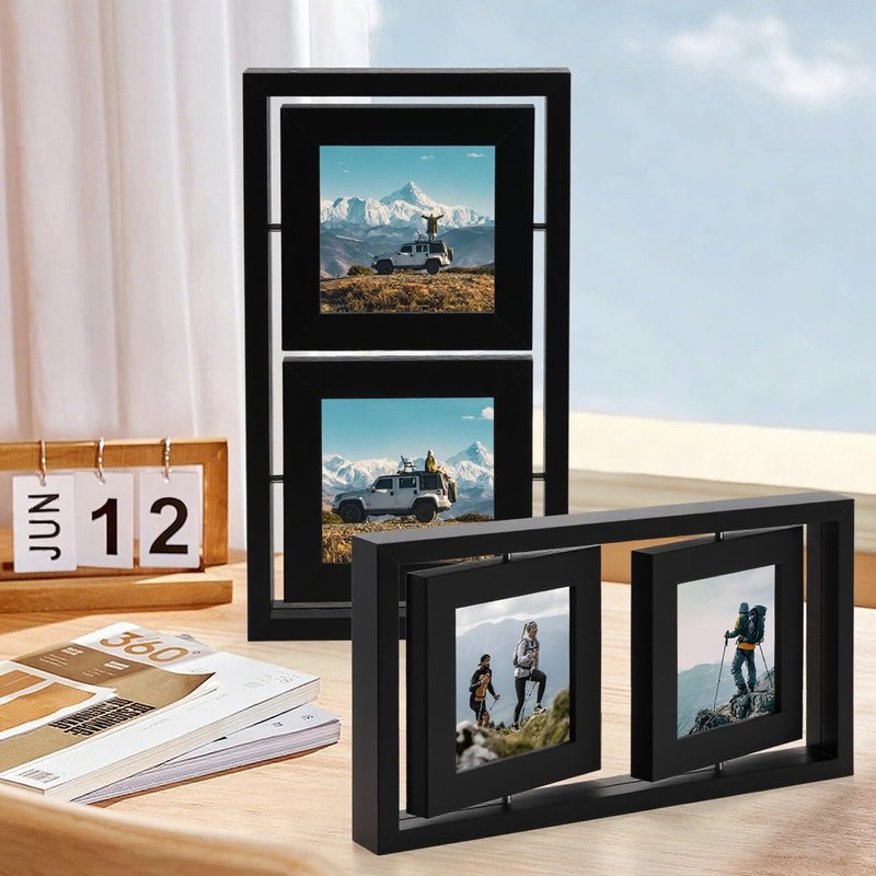 MIBYIBER 2 Pack Double 4x4 Rotating Floating Picture Frames, Black
