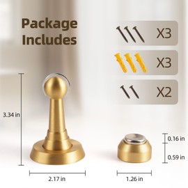 PANALI Magnetic Door Stoppers,Brass Heavy Duty Door Catch,Drilling Door Stop with Screws,Strong Door Holder to Keep Door Open,1 Pack,Bright Gold