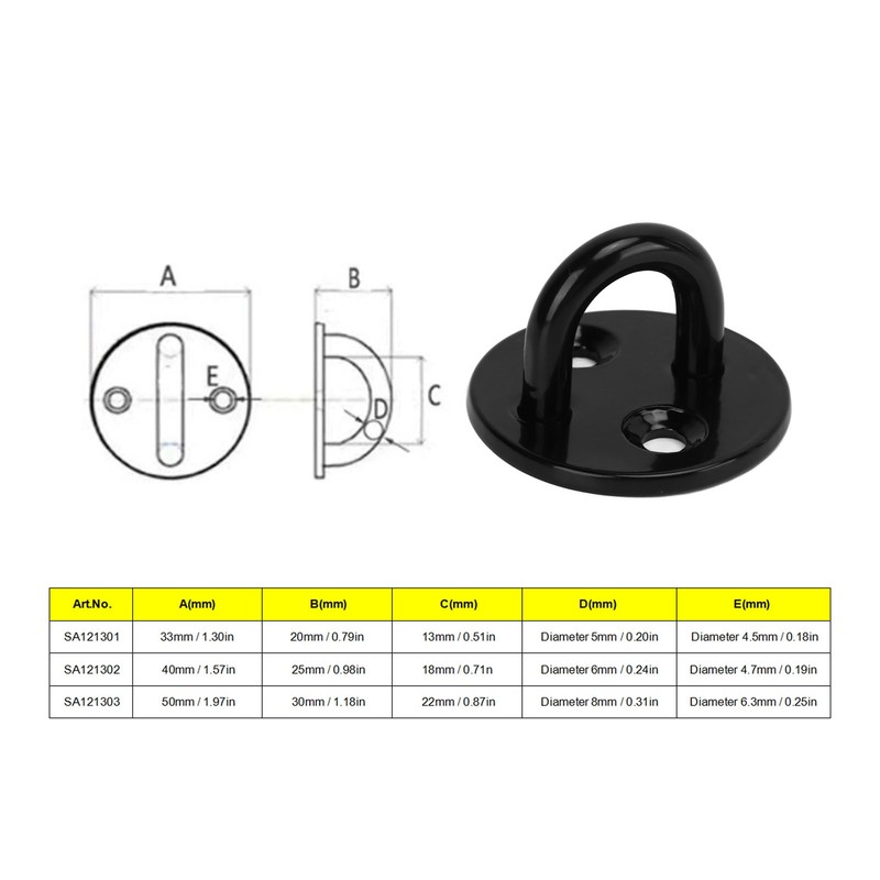 5Pcs Eye Plate Thickened Black Stainless Steel Enhanced Load Bearing