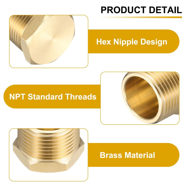 sourcing map 2Pcs Brass Hex Head Plug Compression Cap Fitting