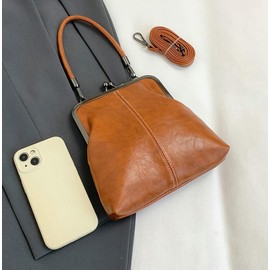 Kiss Lock Crossbody Tote Bags For Women, Mini PU Leather Totebag Kiss Lock Purses Top Handle Satchel