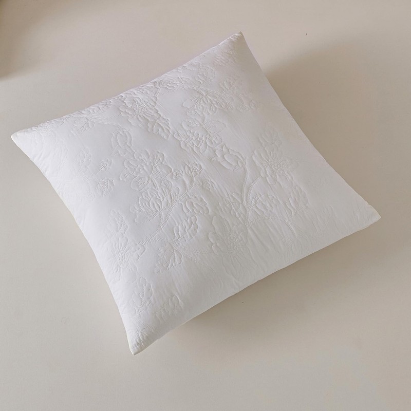 White Quilted Euro Shams Set of 2 Cotton Floral Large