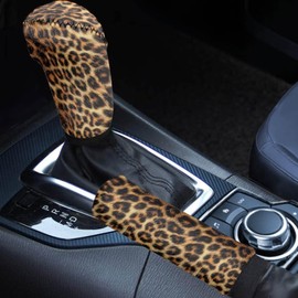 Bulopur Car Gear Shift Knob Cover Cheetah Print Leopard Handbrake Cover Gear Shift Covers Universal for Most Cars SUV Trucks Van