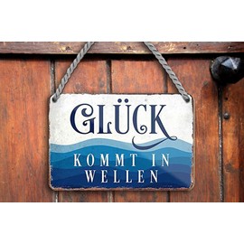schilderkreis24 Metal Signs Collection 18 x 12 cm – North Sea, Baltic Sea & Sea: Decoration & Gift Ideas with Maritime Sayings (Glück kommt in Wellen)