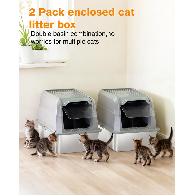 PETUX 2-Pack XL Stainless Steel Litter Box with Lid for