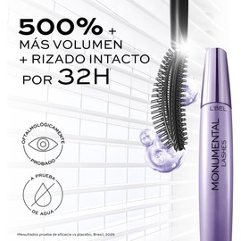 L’BEL Máscara de Pestañas Monumental Lashes – 500% Más Volumen, Rizado 32H, A Prueba de Agua y Larga Duración