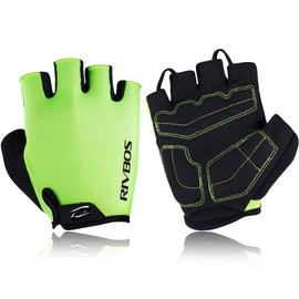 RIVBOS CHG001 Bicycle Gloves, Cycling Gloves, Fingerless, Sculpted Design, With Gel Pads, Summer Use, Abrasion-Resistant, Ventilated, Men’s, Women’s, Junior, Unisex - 1-fluorescent green