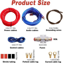 Hsthe Sea 10GA Car Amplifier Cable Kit, Amplifier Power Amplifier Cable, Car Audio Wire Installation Kit, Amplifier Car 1500W