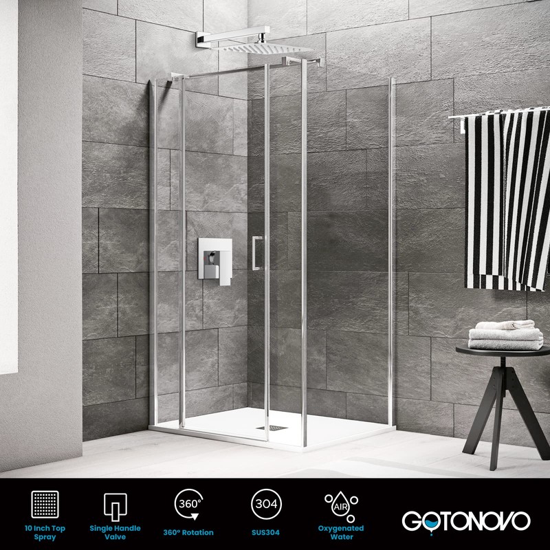 gotonovo 10 Inch Rain Shower Head System Polish Chrome Shower