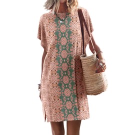 ANRABESS Women’s Summer T Shirt Dress 2025 Beach Vacation Travel Outfits Casual Simple Soft Mini Sundress Cover Up Clothes Floral 07 Large