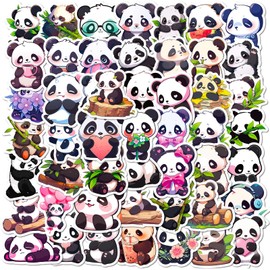 EWEISHEIT 50 PCS Cartoon Panda Stickers, Vinyl Waterproof, for Laptop Skateboard Luggage, Water Bottles, Car Bumper, DIY Gift Set Party