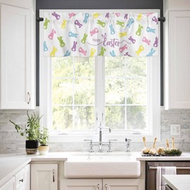 Easter Day Valance Curtain for Windows, Colorful Bunny Texture Kitchen Valances with Rod Pocket Short Curtain for Laundry, Kids Room, Easter Home Decoration, 1 Panel 54x18 Inch