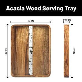 KITEISCAT Acacia Wood Serving Tray with Handles, 17’’x13’’ Rectangular Decorative Ottoman Tray for Living Room, Coffee Table Tray for Decor, Breakfast in Bed