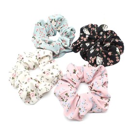Chou Chou Chiffon Hair Elastic Hair Band Volume Adult Hair Ornaments Hair Closure Elegant Women's Girls Hair Accessories Easy Hair Arrangement Small Floral 4-Piece Set (Chiffon 4-Piece Set)