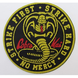 Cobra Snake Sew-On Cloth Badge Patch - Karate Kid No Mercy Strike First Strike Hard 3.5inch Round Badge