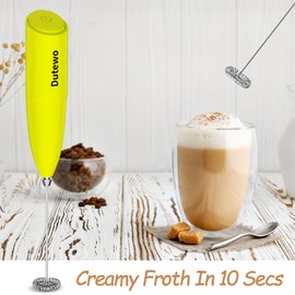 Hand Mixer Milk Frother for Coffee - Dutewo Frother Handheld Foam Maker for Lattes, Electric whisk Drink Mixer Mini Foamer for Cappuccino, Frappe, Matcha, Hot Chocolate, Yellow 394C