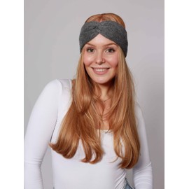 Zwillingsherz Headband made of 100% Cashmere - High-quality coarse knit headband in plain design for women and girls - wool - ear protection - hair band - warm and soft for spring, autumn and winter. - Mid-Grey