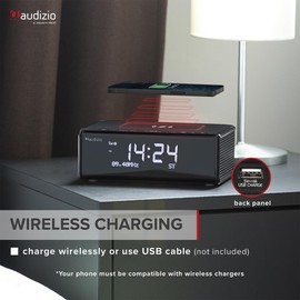 Audizio Cuneo Radio Alarm Clock, Clock Radio DAB+ with Wireless Charging - Crystal Clear Sound and Practical Wireless Charging Function