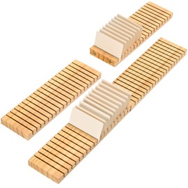 WILLOWDALE 4Pcs 12" Wooden Name Badge Holder Organizer, Counter Card Holder Stand for Name Tag ID Badge Plastic Card Holder, Detachable Business Card Holder Display Tray for Desk Office Reception