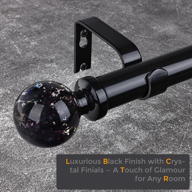 Black Curtain Rods for Windows 72 to 144 Inch, 1''
