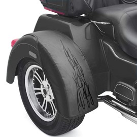 Artificial Leather Flame Rear Trike Fender Bra Set For Harley Trike 2009-2024 Tri Glide Ultra Classic FLHTCUTG, 2010-2011 Street Glide Trike FLHXXX black