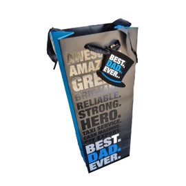 Best Dad Ever Luxury Gift or Bottle Bag Fathers Day Birthday Gift Wrapping With Top Hat Gift Tag Black Blue White 3 Sizes - Medium, Large, Bottle or All 3 (Bottle Bag)