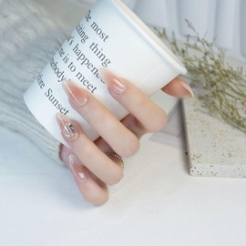 farfarflame Handmade Nail Tip, Medium, Long, Korean, Popular, Oval Magnet, 3D Diamond, Glossy, Stylish, Cute Design, Brides Nails, Flower Viewing, Fireworks Displays, Parties, False Nails, Pack of 10