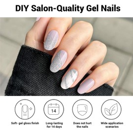 DUKASOU Semi Cured Gel Nail Strips, 28 pcs Creamy Rose Gel Nail Strips UV Need, Long Lasting Gel Nail Stickers Full Nail Wraps for Women Girls Kids DIY Birthday Wedding Guest Party Gift