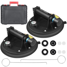 8" 240LBS Vacuum Suction Cup Lifters, 2-Pack Heavy Duty with Built-in Pressure Gauge & Anti-Slip Handle-Industrial Grade for Lifting Glass,Granite,Tiles,Windows-Safety Certified, Includes Storage Box