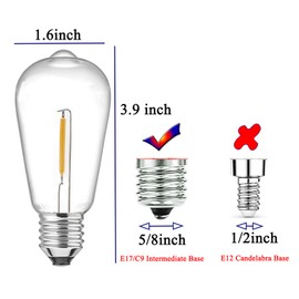 E17 LED Bulb ST40 Vintage Filament Bulb 1W Shatterproof LED Replacement Bulb Waterproof Clear Plastic E17/C9 Intermediate Base Warm White Edison Light Bulb for Indoor Outdoor String Light, 15 Pack