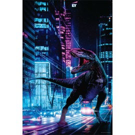 Scorpio Posters Dinosaur in the City - by Jonathan Gay - Non-Flocked Blacklight Poster - 24" x 36"