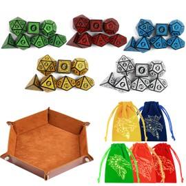 DND Dice Set 35 Pcs Polyhedral Dungeons and Dragons Rolling Dice for D&D RPG MTG Table Games Dice Bulk with Colorful Drawstring Bags and Dice Tray (Retro)