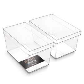 BINO BINO | Plastic Storage Bins, Large - Deep | THE HANDLER COLLECTION | Multipurpose Organizer Bins | Kitchen Pantry Organizers and Storage | Clear Containers for Organizing Home | Freezer Organizer