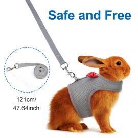 Rabbit Harness and Leash Set,Bunny Leash for Walking Escape Proof,Bunny Clothes with Cute Bow Mesh Breathable Adjustable Vest Rabbit Harness Camping Hiking Training for Ferret Kitten Puppy (Grey M)