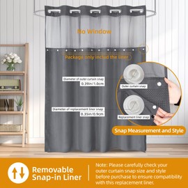 eachope 1 Pack Fabric Snap-in Shower Curtain Liner Replacement,Compatible with No Hook Shower Curtain with Snap in Liner, Removable & Water-Repellent,Machine Washable,70x64,Grey