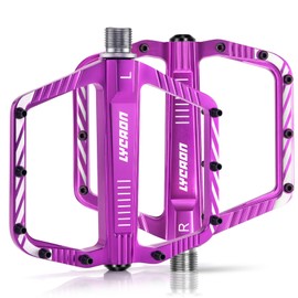 LYCAON Bicycle Pedals - Road Bike/Mountain Bike MTB Pedals, CNC Aluminium Alloy Non-Slip CR-MO Spindle Bicycle Pedal for 9/16 Inch BMX Bicycle Mountain Road Bike, Non-Slip Flat Pedals (Purple)