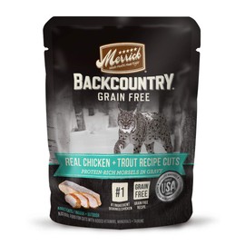 Merrick Backcountry Grain Free Gluten Free Premium Wet Cat Food, Chicken and Trout Recipe Cuts With Gravy - (Pack of 24) 3 oz. Pouches