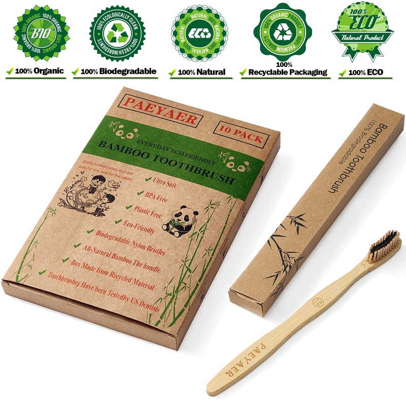 paeyaer 20 Count Bamboo Toothbrushes (Soft+Medium), Natural Wood Toothbrush Bulk,