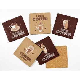 Inkdotpot Set of 6 Drink Coasters Decorative Non,Slip Cork Base 4-inch Square Printed Coasters Easy Clean- Coffee Quote