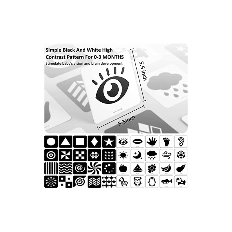 beiens High Contrast Baby Flashcards, Black White Color Newborn Brain