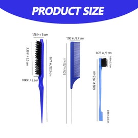 3 Pieces Styling Hair Brush Set, Slick Bristle Hair Brush, Rat Tail Comb Edge Brush for Edge & Back Brushing, Combing Slicking Hair for Women Girls
