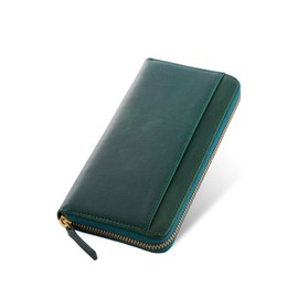 [TASUKI] Italian Leather Genuine Leather Wallet, Round Zipper, First-class Wallet, Made by Artisans, green