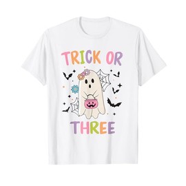 Trick or Three Cute Ghost Groovy 3rd Birthday Girls Kids T-Shirt