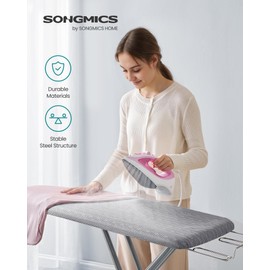 SONGMICS Ironing Board, Foldable Iron Board, Height Adjustable up to 35 Inches, with 4 Layered Cover and Pad, Iron Rest, Hook, Steel X-Legs, for Home, Laundry Room, Dorm, Dove Gray ULLB001G01