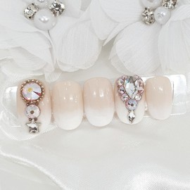 Cream puff handmade nail tips - Long round / 슈크림 수제네일팁 - 롱라운드