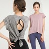 Cooling Short Sleeve Yoga Top with Stylish Back Design Crossover Gray/M5566
