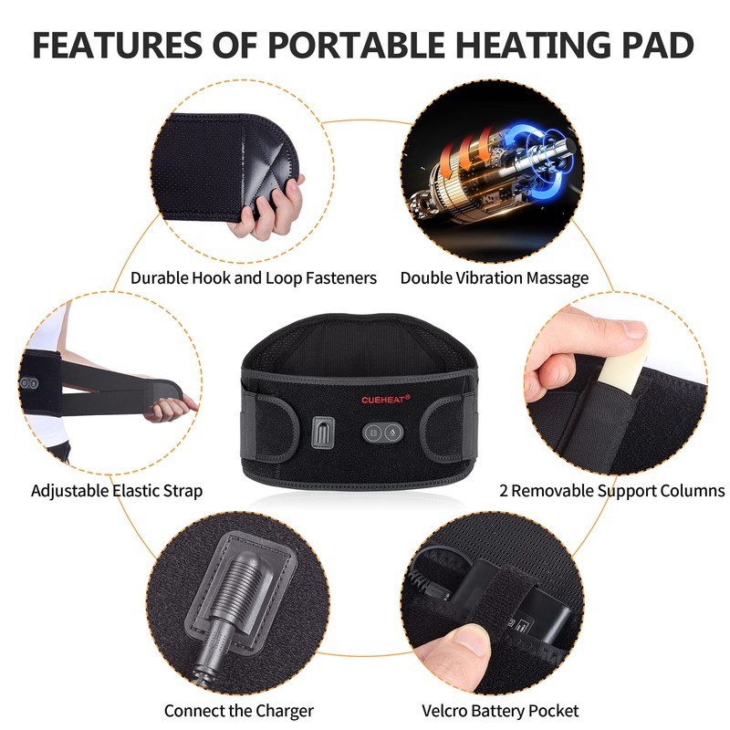 CUEHEAT Heated Waist Belt, Cordless Heating Pad for Low Back,