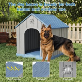 Fancyango Large Dog House Outdoor Indoor for Medium Large Dogs, Durable Plastic Waterproof Doghouse with Air Vents and Elevated Floor, Easy Clean and Assemble (Blue, 36.2'L38'W38'H)
