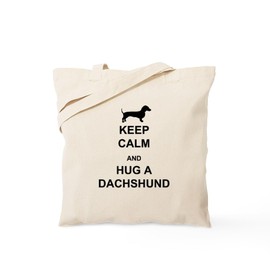 CafePress Dachshund Keep Calm And Hug A Dachshund Tote Bag Natural Canvas Tote Bag, Reusable Shopping Bag